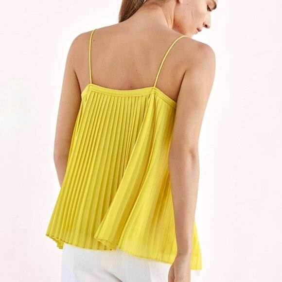 Massimo Dutti Pleated Babydoll Cami Top Sz.M Yellow Flowy Dopamine Coquette Y2K - Picture 3 of 14